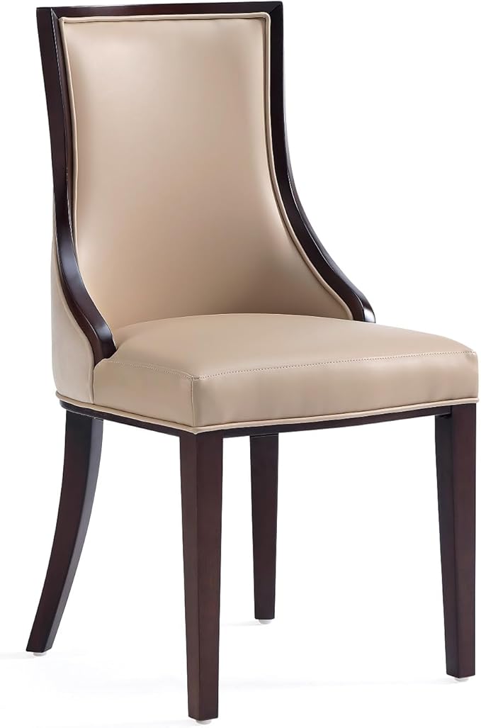 Manhattan Comfort Grand Avenue Faux Leather Dining Chairs, Parsons Accent Furniture with Padded Wingback Seat and Solid Beech Wood Frame, Set of 4, Tan