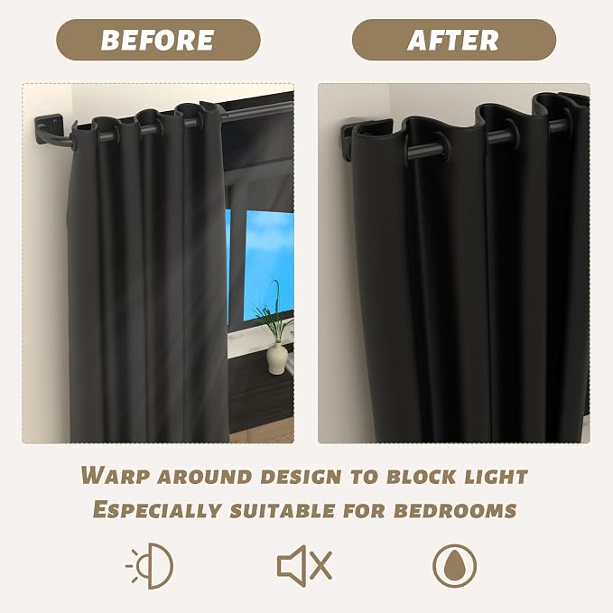 UIOSANRT Curtain Rods for Windows 28 to 48 inch, 5/8" Diameter Black Warp - Image 4