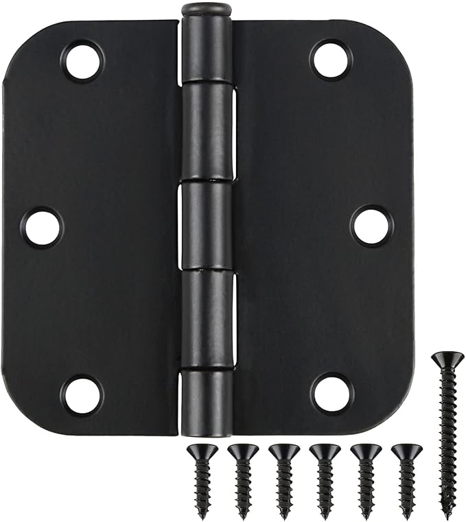 Interior Matte Black Hardware Door Hinges 3.5 Inch 30 Pack 3 1/2" Rounded 5/8" Radius Left Right Hinge for Penthouse Studio Dorm Hut Apartment Home Metal Decor Bisagras para Puertas De Madera 3 ½"
