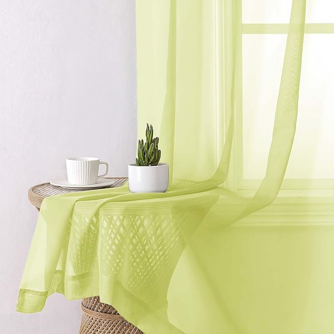Lecloud Lemon Sheer Curtains 63 Inch Length 2 Pcs, Solid Voile Modern Window - Image 7