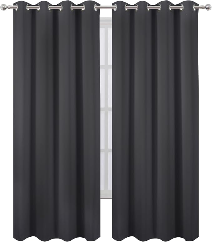 LEMOMO Blackout Curtains 52 x 90 inches Long Dark Grey Curtains Set of 2 Panels by Lemomo