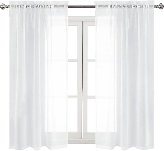 DWCN Sheer White Curtains 54 inch Length, Rod Pocket Solid Color Window - Image 9