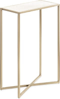 Kate and Laurel Jaspur Modern Slim Side Table, 16 x 8 x 24, White Marble and Gold, Decorative Glam Narrow End Table for Use as Narrow Bedroom Nightstand or Living Room Accent