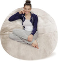 Sofa Sack Bean Bag Chair - Plush, Ultra Soft - Memory Foam Bean Bag Chair with Faux Rabbit Fur Cover - Stuffed Foam Filled Furniture and Accessories for Dorm Room 5 Feet - Cream