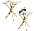 Side Table Set of 2, Modern End Table Set with Tempered Glass Top and Metal Legs for Home Office (Gold)