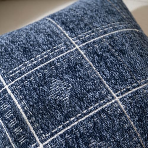 Decorative Lumbar Pillow Covers 12x20 Set of 2, Boho Blue Chenille Accent - Image 4