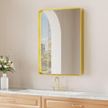Koonmi Gold Bathroom Mirror for Wall, 22x30 Inch Matte Metal Deep Framed Rounded Corner Wall Mirror, Shatterproof Tempered Glass for Farmhouse Bedroom Entryway, Vertically or Horizontally
