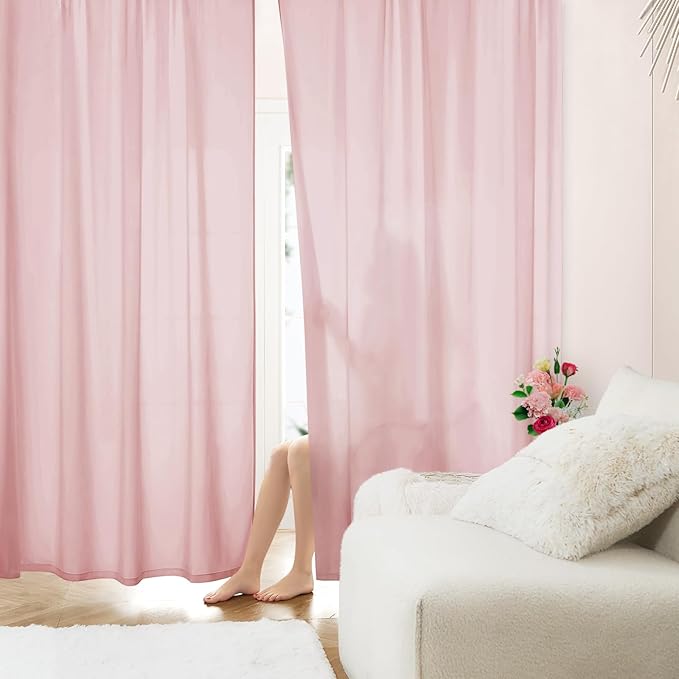 HOMEIDEAS Non-See-Through Light Pink Privacy Sheer Curtains, 52 X 45 Inches by HOMEIDEAS