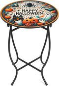 Round Side Table, Indoor Outdoor Small Side Table, Weather Resistant Metal Table for Livingroom Patio Balcony Yard Porch Garden, 17 Inch Heigh Patio Accent Table Plant Stand