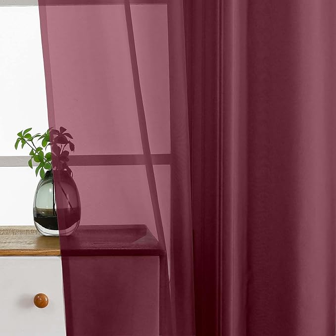 Burgundy Window Sheer Curtains 54 inch Length, Soft Airy Light Filtering Sheer - Image 5