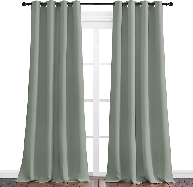 NICETOWN Greyish Green Blackout Curtains 90" Long - Image 2