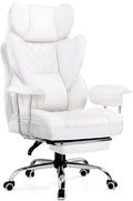COMHOMA Big and Tall Office Chair, High Back Leather Gaming Chairs with Footrest, Executive Ergonomic Office Chair with Pocket Spring Lumbar Support and with Outward Fixed Soft Armrests