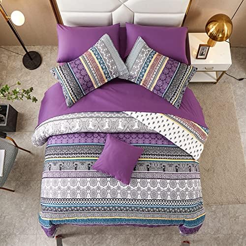 Cottolester Boho Comforter Set King Size, 8 Piece Purple Bed in a Bag - Image 4