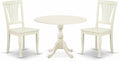 East West Furniture DMAV3-LWH-W 3 Piece Dining Room Table Set Contains a Round Dining Table with Dropleaf and 2 Wood Seat Chairs, 42x42 Inch, Linen White