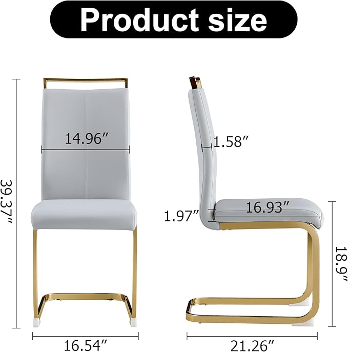 Dining Chairs Set of 8, Faux Leather with Plated Chrome Metal Frame, Modern Kitchen Chairs with Padded Seat High Back for Dining Room, Kitchen, Living Room