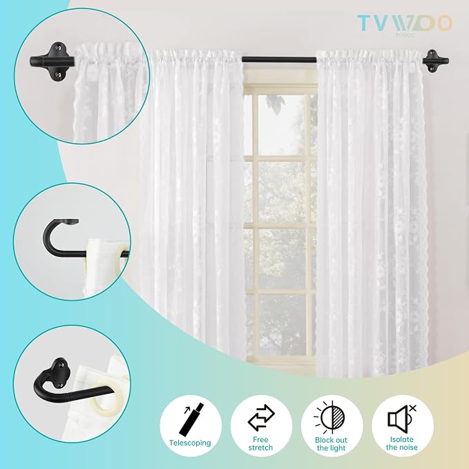 TVWOO Wrap Around Curtain Rods, 5/8 Inch Adjustable Blackout Curtain Rod Set - Image 2
