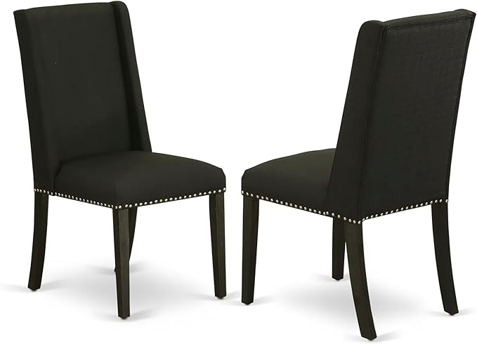 East West Furniture V697FL624-5 5 Piece Dining Table Set for 4 Includes a Rectangle Kitchen Table with V-Legs and 4 Black Linen Fabric Parson Dining Chairs, 40x72 Inch, Multi-Color