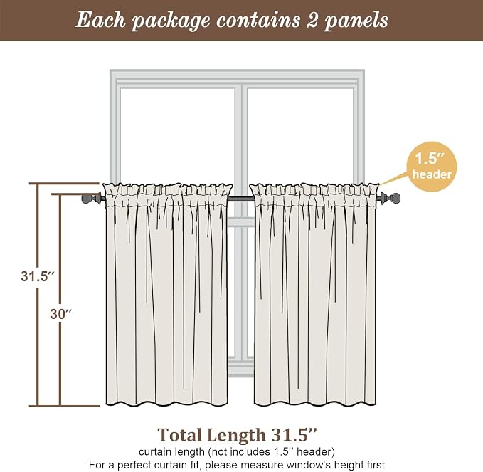 Chyhomenyc Gold Sheer Curtains 30 inch Length 2 Panels, Light Filtering Voile - Image 7
