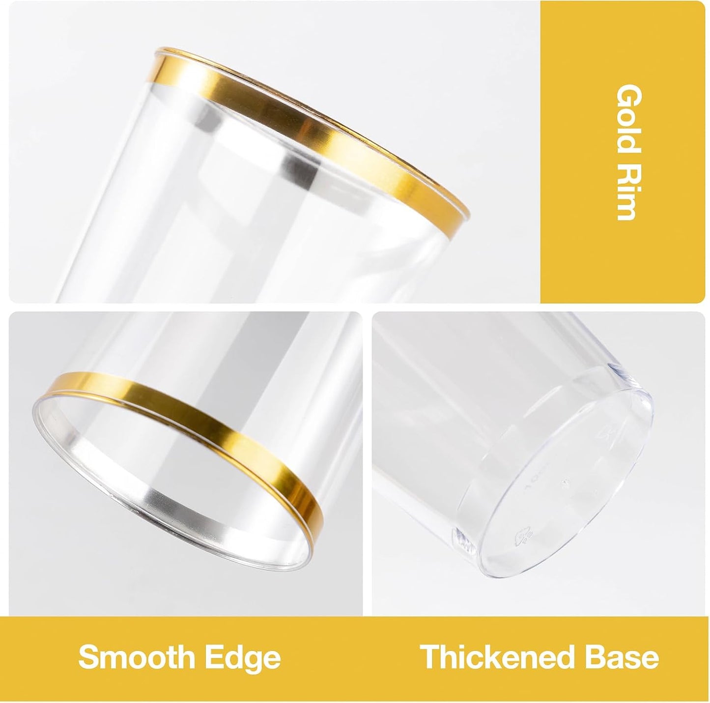 Goodluck 50PCS 10oz Gold Plastic Cups for Party, Disposable Gold Rim Cups, Plastic Cocktail Glasses for Wedding Thanksgiving, Christmas, and Parties