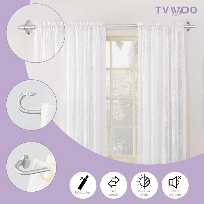 TVWOO Silver Wrap Around Curtain Rods:5/8 In Blackout Adjustable Window Curtain - Image 2