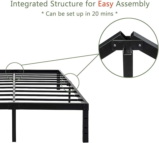 45MinST 18 Inch Platform Bed Frame/Easy Assembly Mattress Foundation / 3000lbs Heavy Duty Steel Slat/Noise Free/No Box Spring Needed,Cal King