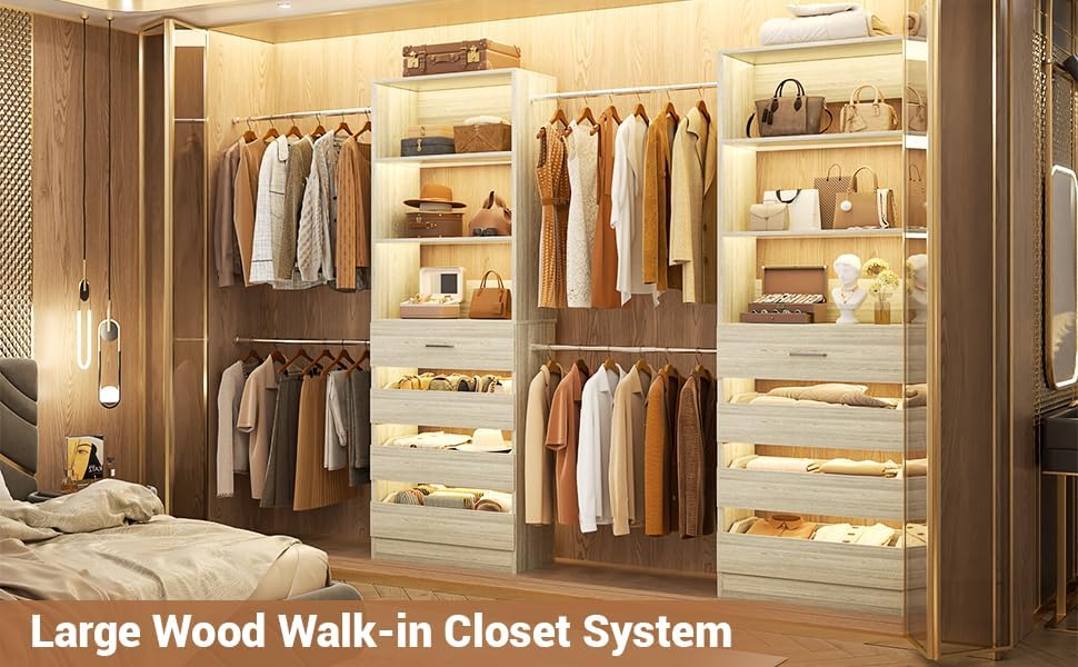 Aheaplus Closet System with 8 Drawers, 6-15Ft Custom Wood Closet Organizer - Image 4
