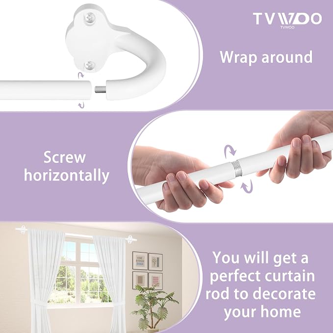 TVWOO Wrap Around Curtain Rods, 5/8 Inch Adjustable Blackout Curtain Rod - Image 7