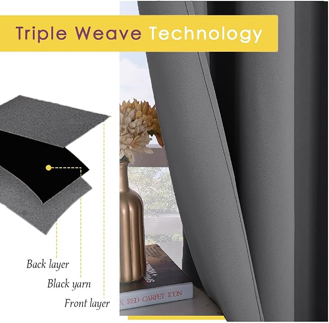NICETOWN Bedroom Curtains Blackout Drapery Panels, Three Pass Microfiber - Image 3