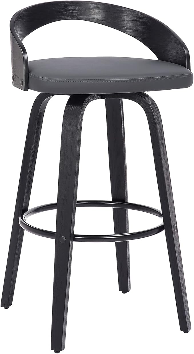 Armen Living Sonia 26" Counter Height Swivel Gray Faux Leather and Black Wood Bar Stool - Set of 2