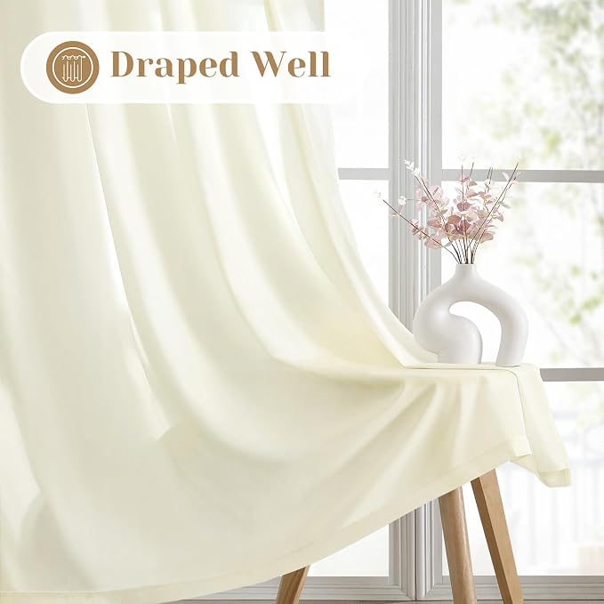 HOMEIDEAS Non-See-Through Cream Yellow Privacy Sheer Curtains, 52 X 72 Inches - Image 6