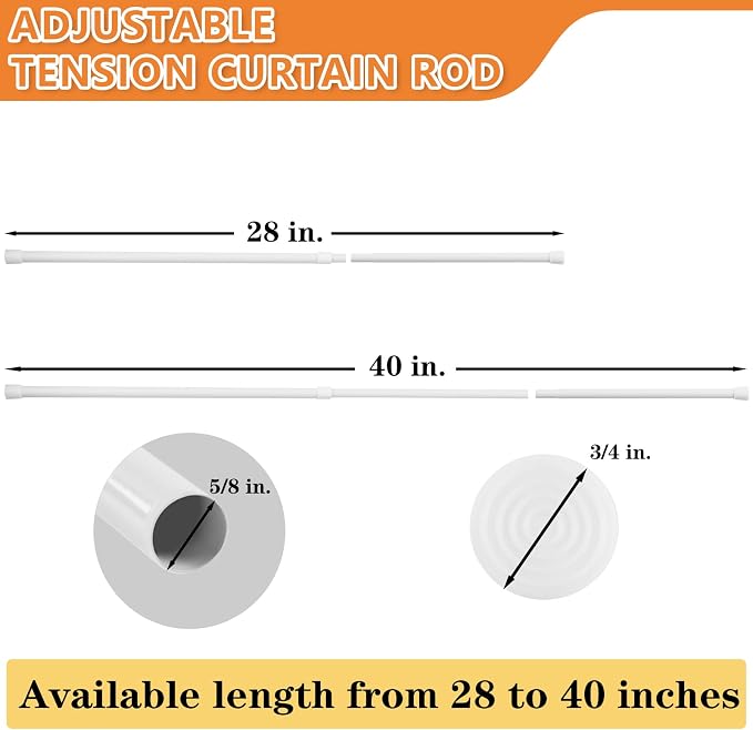 KXLife 2 Pcs Spring Tension Curtain Rod Adjustable 28 to 40 Inches, 5/8" - Image 2