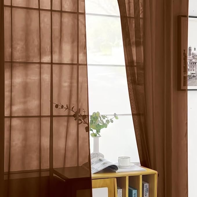 SpaceDresser Sheer Voile Window Treatment Rod Pocket Curtain Panels - Image 3