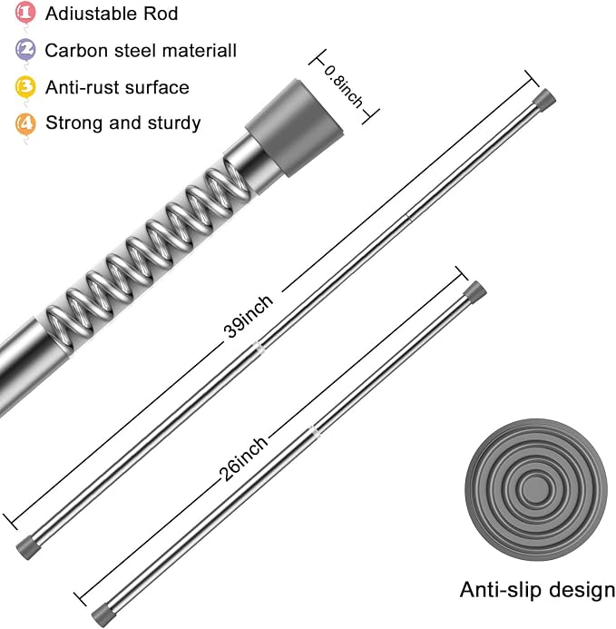AIZESI Sliver Spring Tension Rods Adjustable 26 to 39 Tension Curtain Rod Small - Image 6