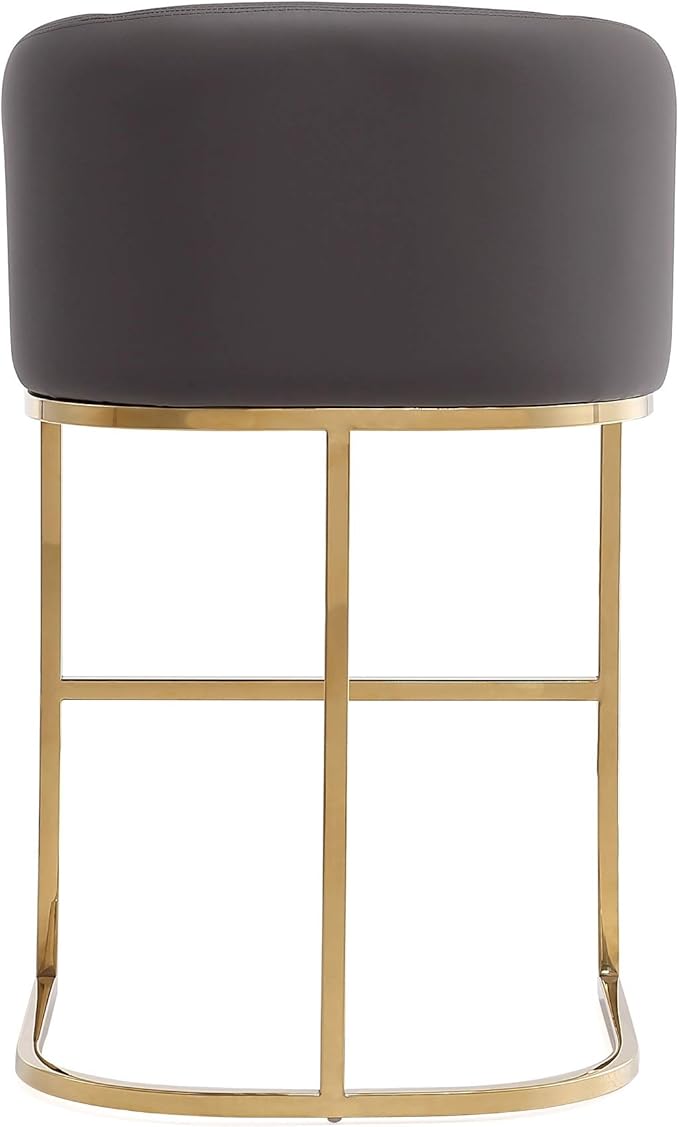 Manhattan Comfort Louvre 26 Inch Mid Century Modern Counter Height Bar Stools - Elegant Faux Leather Padded Seat, Stainless Steel Base with Footrest, Fully Assembled Barstools, Set of 1, Grey