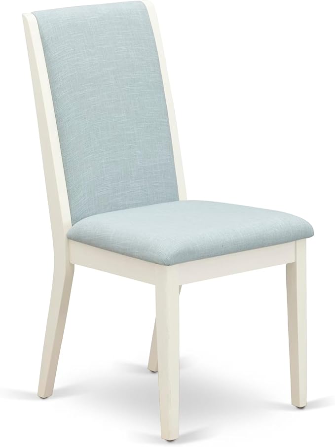 East West Furniture V097LA015-5 5 Piece Modern Dining Table Set Includes a Rectangle Wooden Table with V-Legs and 4 Baby Blue Linen Fabric Upholstered Chairs, 40x72 Inch, Multi-Color