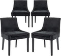 COLAMY Modern Dining Chairs Set of 4, Upholstered Corduroy Accent Side Leisure Chairs with Mid Back and Wood Legs for Living Room/Dining Room-Black