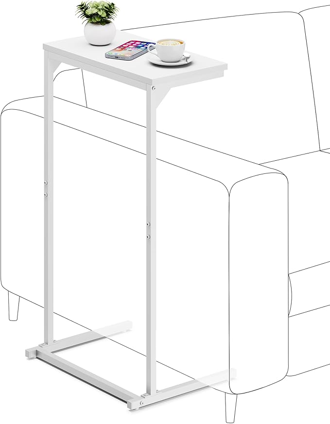 TUTOTAK C Shaped End Table, Small Side Table, 28.7 inch Tall Couch Table, Sofa Table, Living Room, Bed Room, White TB01BW071