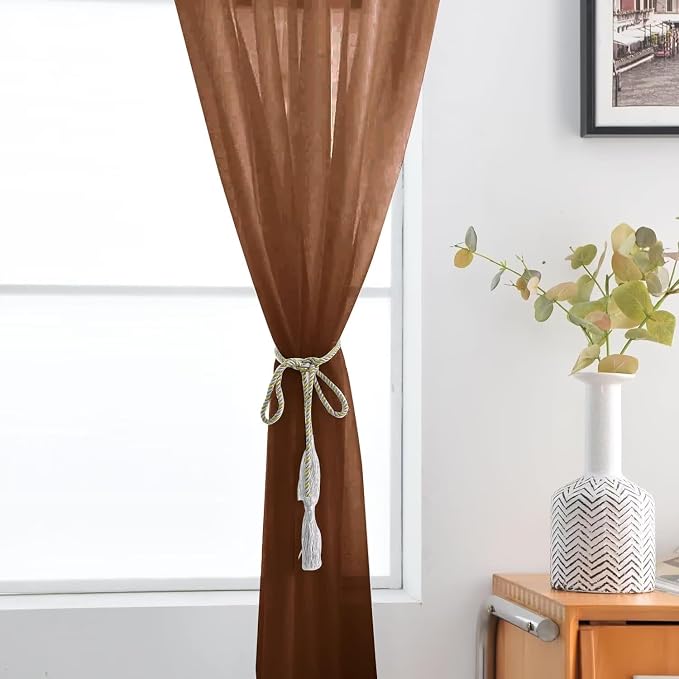 SpaceDresser Brown Sheer Curtains 4 Panels Rod Pocket Semi-Sheer Curtain 72 - Image 6