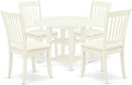 East West Furniture SUDA5-LWH-C 5 Piece Kitchen Table Set for 4 Includes a Round Dining Room Table with Dropleaf & Shelves and 4 Linen Fabric Upholstered Chairs, 42x42 Inch, Linen White
