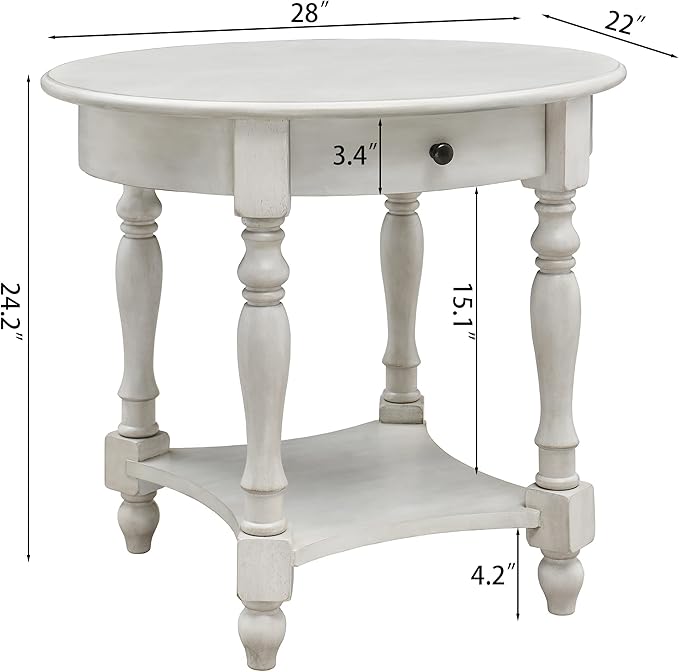 MODERION Oval End Table with Drawer, Solid Wood Sofa Side Storage Shelf, Traditional Living Room Corner Table, Nightstand, Easy Assembly 28INCH x 22INCH 24INCH Antique Walnut CJZ2233RW White