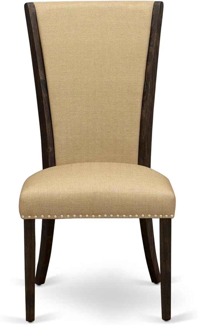 East West Furniture V727VE703-6 6 Piece Dining Room Table Set Contains a Rectangle Kitchen Table with V-Legs and 4 Brown Linen Fabric Parson Chairs with a Bench, 40x72 Inch, Multi-Color