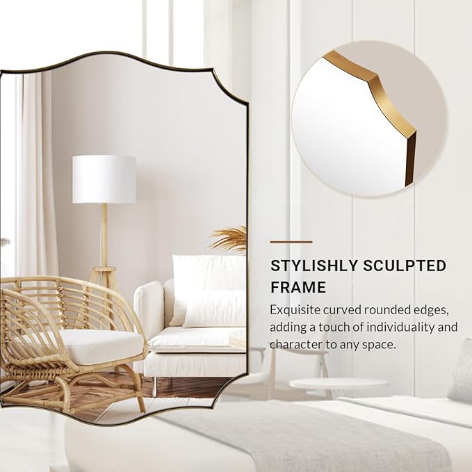 ANDY STAR Bathroom Vanity Mirror, 24x36 Irregular Wall Mirror, Gold Antique Mirror for Bathroom, Asymmetrical Mirror in Anti-Rust Stainless Steel Metal Frame, Wall Mount Horizontal or Vertical