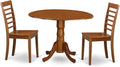 East West Furniture DLML3-SBR-W 3 Piece Kitchen Table Set for Small Spaces Contains a Round Dining Table with Dropleaf and 2 Dining Room Chairs, 42x42 Inch, Saddle Brown