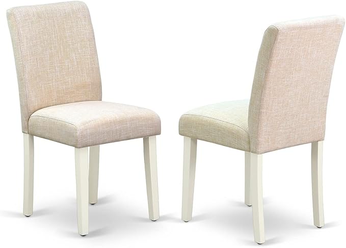 East West Furniture LGAB5-LWH-02 5 Piece Dining Set Includes a Rectangle Dining Room Table with Butterfly Leaf and 4 Light Beige Linen Fabric Upholstered Chairs, 42x84 Inch, Linen White