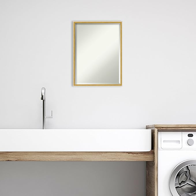 Amanti Art White Bathroom Mirror for Over Sink, 25x19 Paige White Gold Rectangle Vanity Mirror, Medium Modern Contemporary Wood Frame, Hangs Horizonally and Vertically, Bathroom Wall Decor, Beveled
