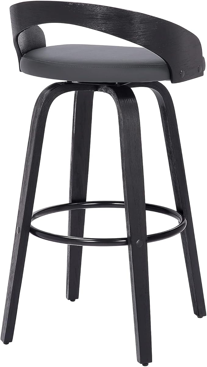 Armen Living Sonia 26" Counter Height Swivel Gray Faux Leather and Black Wood Bar Stool - Set of 2