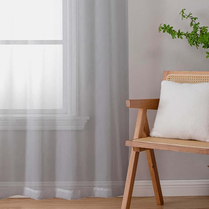 Sheer Light Grey Curtains for Bedroom Living Room 54 Inch Length 2 Panels Set - Image 9