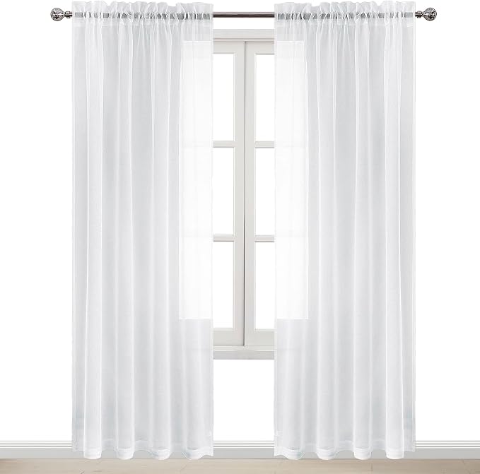 DWCN White Sheer Curtains 120 inches Length, Extra Long Voile Drapes, Rod - Image 9