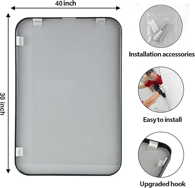 40x30 Inch Black Wall Mirror for Bathroom, Brushed Metal Framed Mirror with Rounded Corner, Rectangle Bathroom Vanity Mirror for Bedroom or Living Room, Horizontal/Vertical