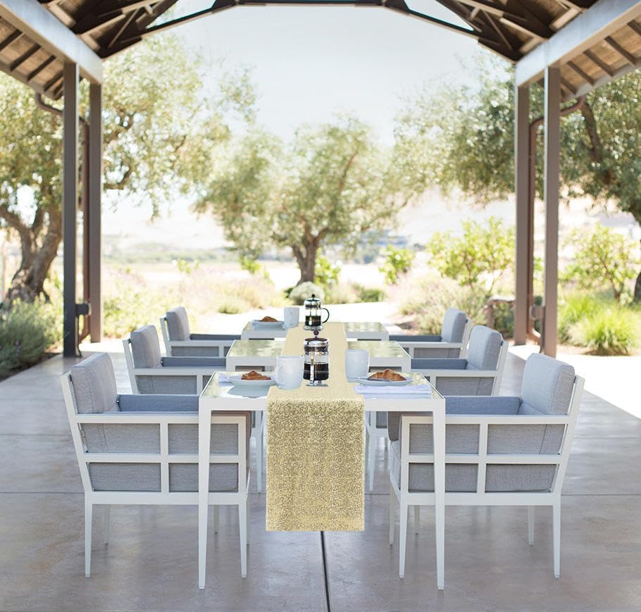 10 Packs 12 x 72 inches Sequin Table Runner, Champagne Glitter Table Runner for Birthday Party Supplies Wedding Engagement Baby Shower Holiday Celebration Event Decorations